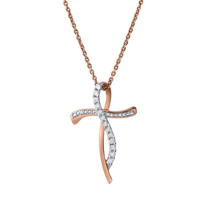 Pendentif Croix en Diamants en Or Rose 14K Elarith – 0,15 Ct pour la vente par LuvMyJewelry (LMJ)