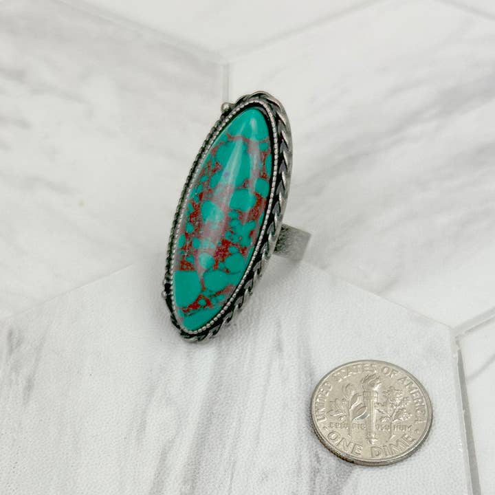 Western Elite Jewelry - Wholesale Cocktail/Statement Ring - RZ231205-101 Silver metal with blue turquoise oval stone adjustable Ring