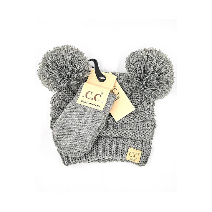 Hana - Wholesale Beanie - Kids - C.C Baby Solid Ribbed Pom Beanie and Mitten Glove3