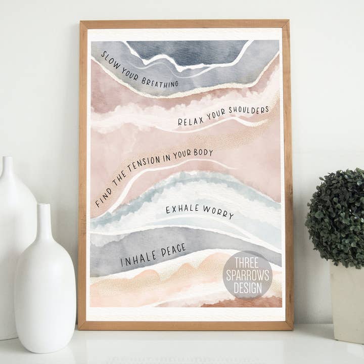 Slow Your Breathing Watercolor Quote | Self Care Quote for wholesale by Three Sparrows Design