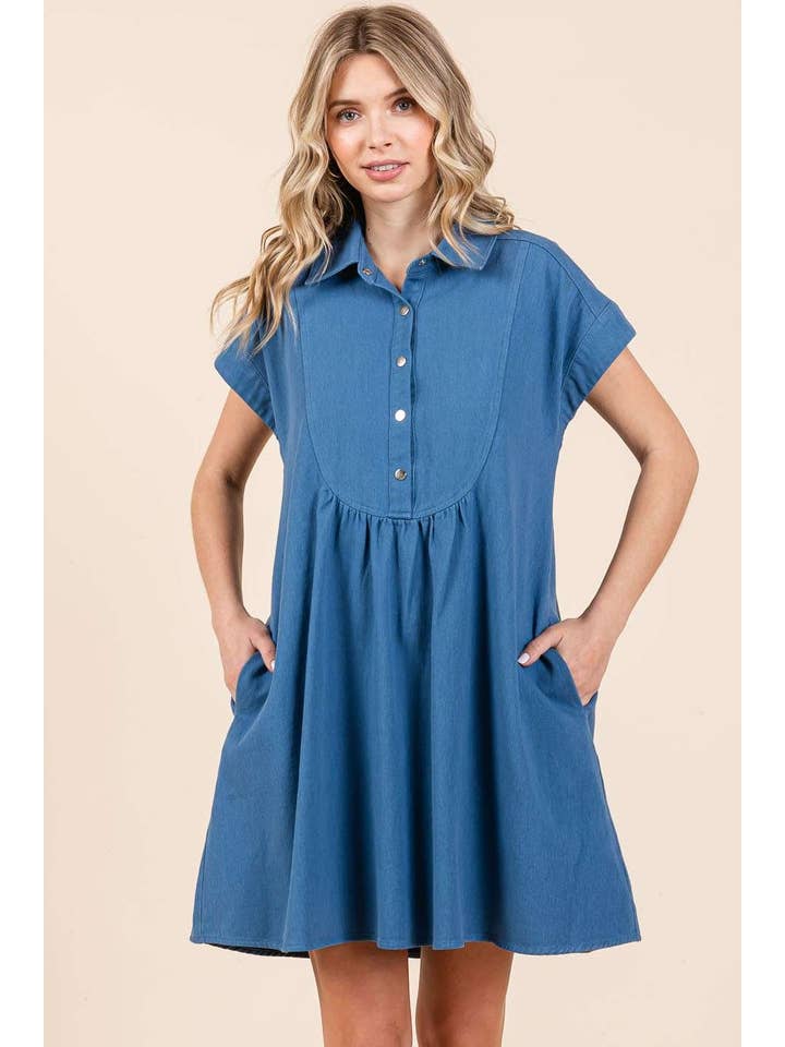 mittoshop - Wholesale Dress - Women's - TWILL SHORT SLEEVE COLLARED MINI DRESS
