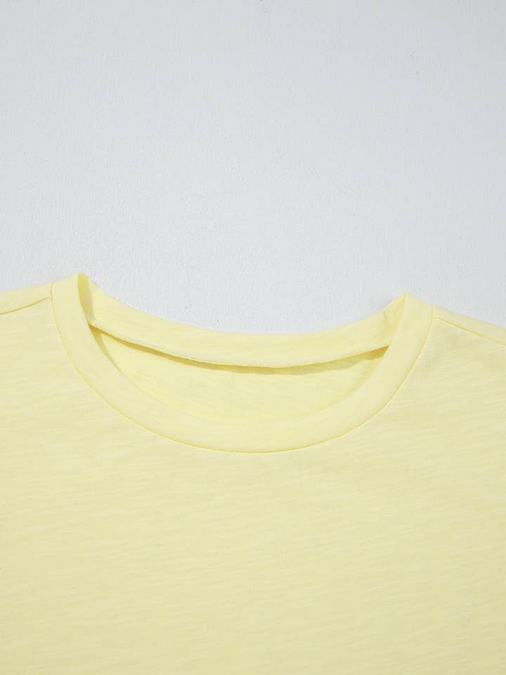 Yellow Cream Lace Patchwork Cap Sleeve Round Neck T Shirt for wholesale on Faire10