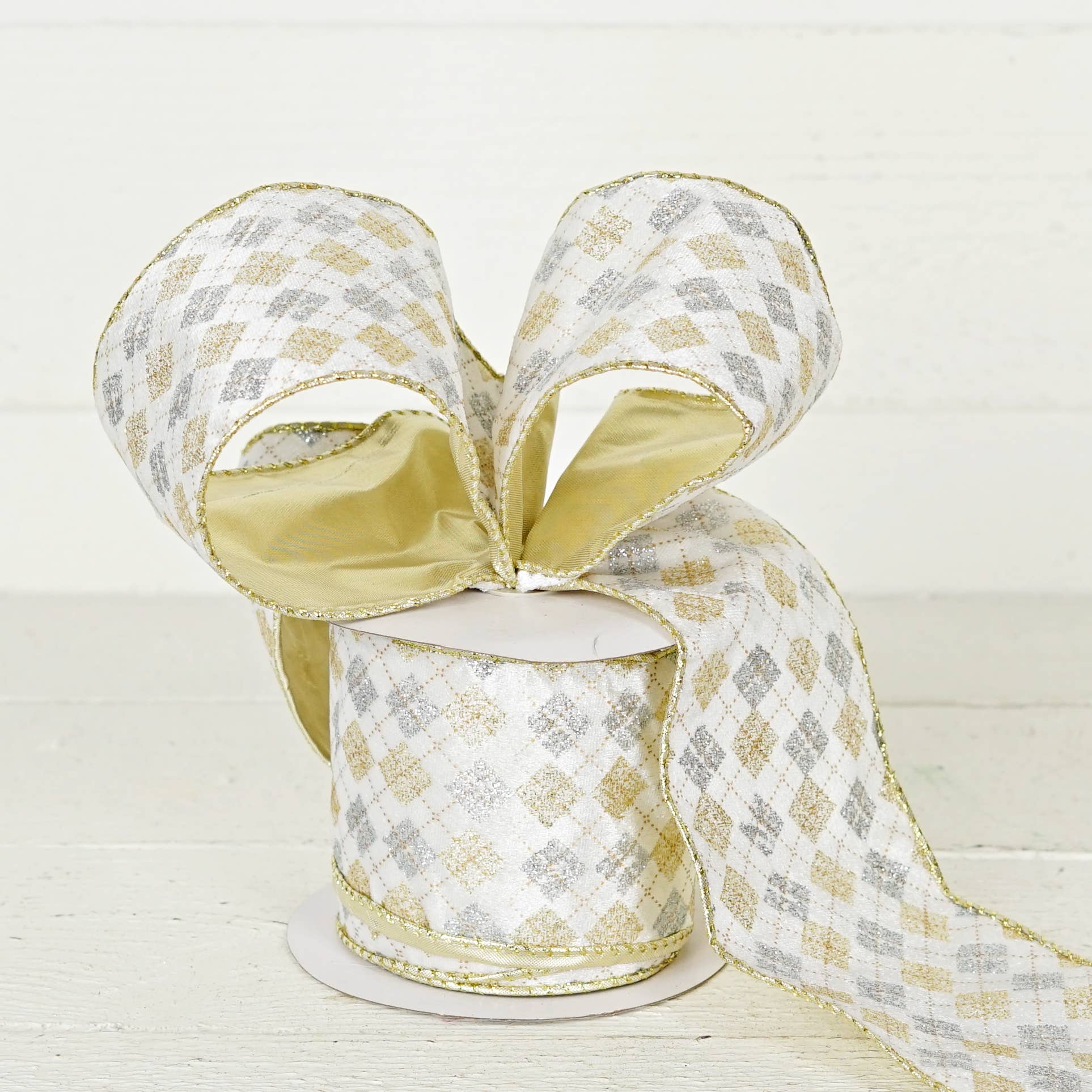 Holiday Depot Inc. - Wholesale Ribbon - Gift Wrapping - 57R0966 - 4inWx10Yard Wired Ribbon-Gold Silver White Velvet0