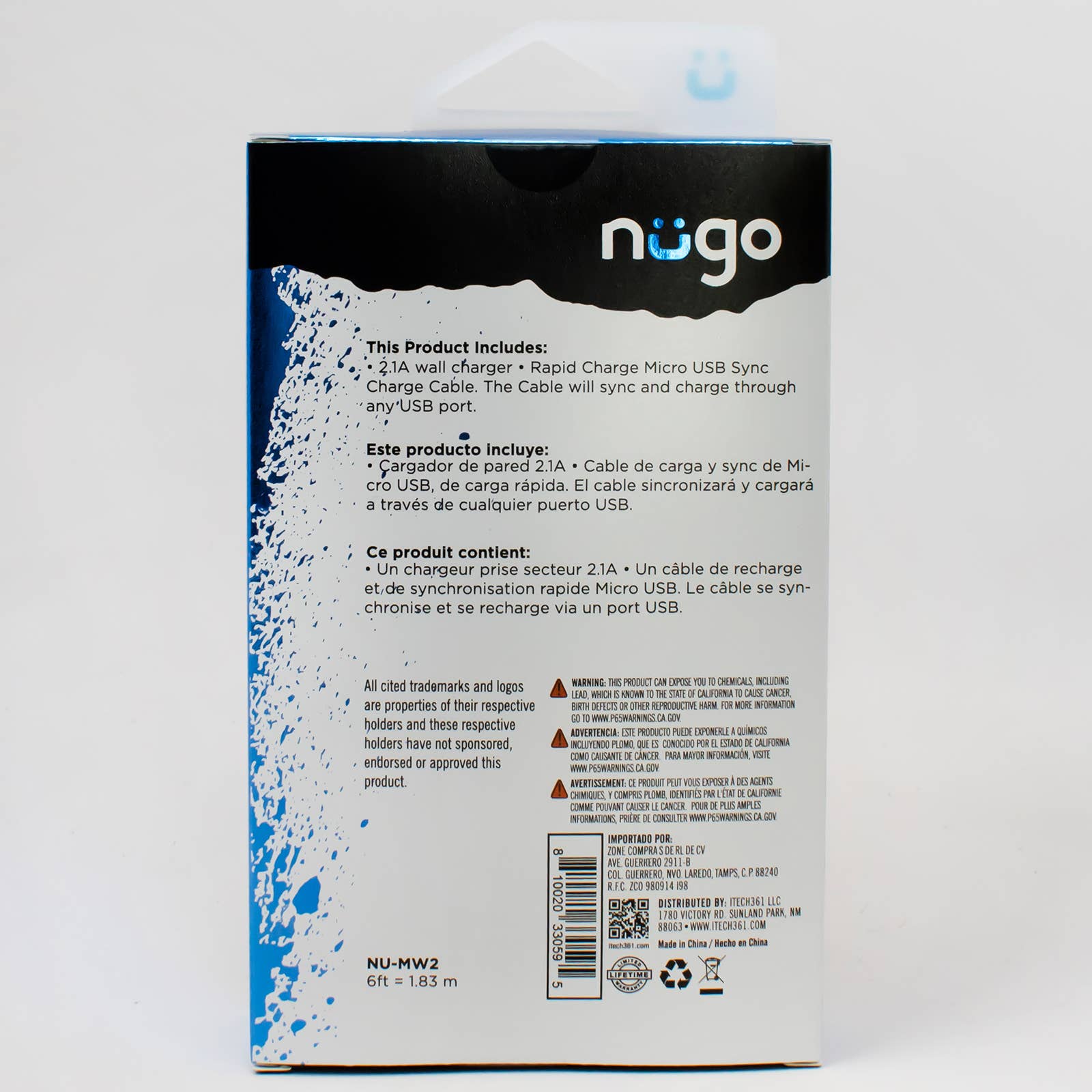 iTech361 - Vente Chargeurs portables - 2.1A CHARGEUR DOUBLE PAROI AVEC MICRO USB CHARGE RAPIDE 6FT6