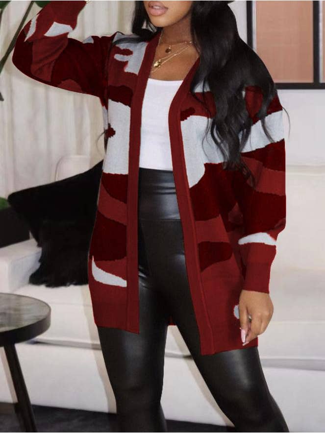 Rosa Clothing - Wholesale Cardigan - Women's - Camouflage knit sweater cardigan jacket