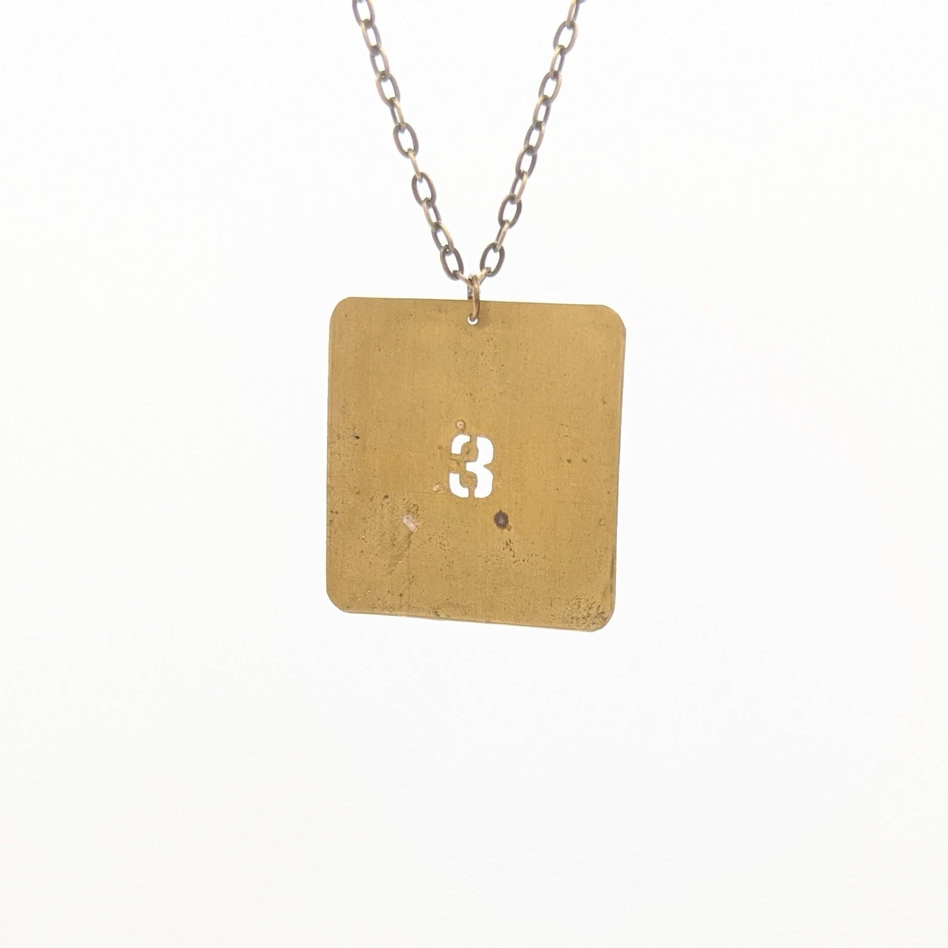 Amy Pfaffman Jewelry - Wholesale Pendant/Charm Necklace - Vintage brass number and letter stencil necklace12