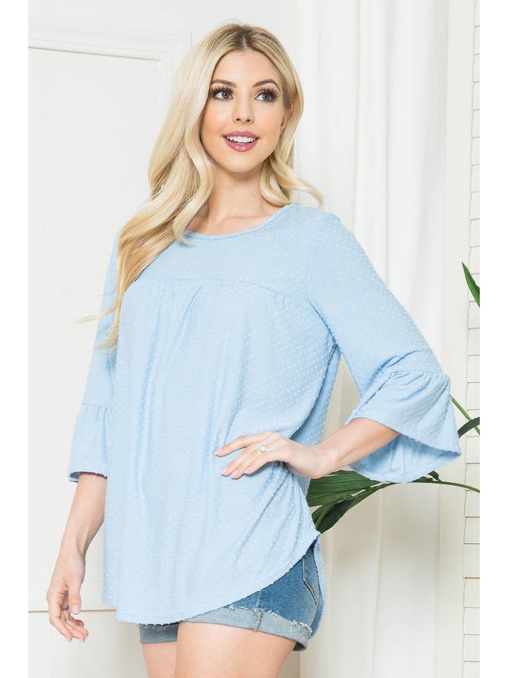 Acting Pro - Wholesale Shirt - Women's - T7797D - Solid Quarter Bell Sleeve Round Neck Top