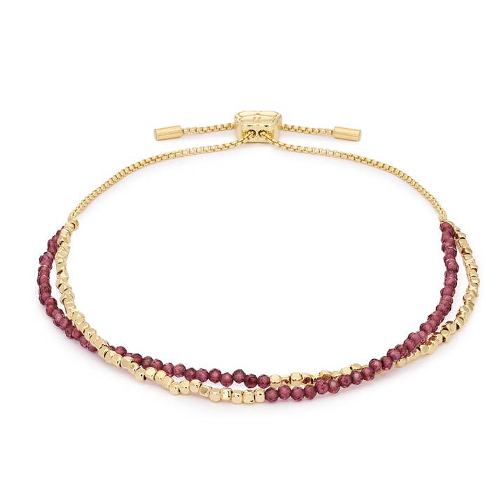 Juniper Garnet & Gold Double Strand Bracelet for wholesale by Boho Betty