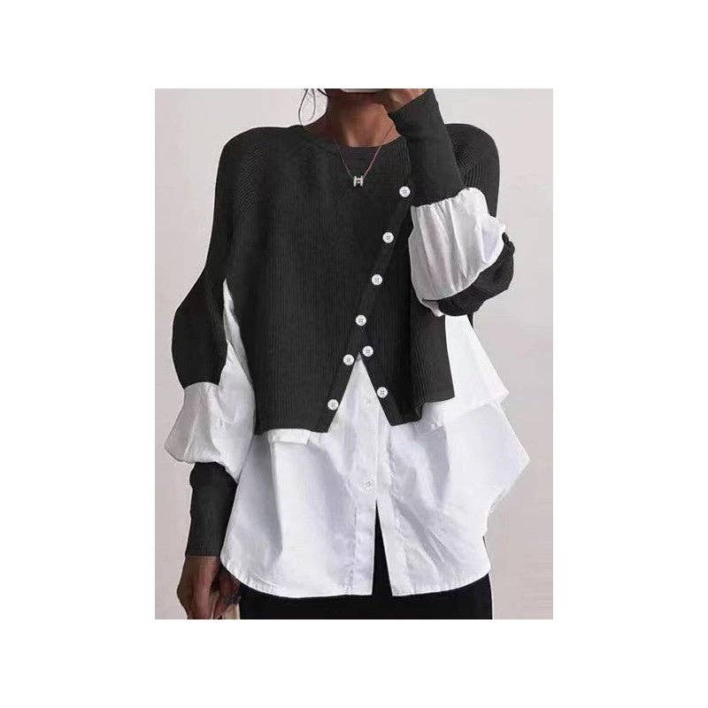 FurDecoration - Vente Pull en maille – femme - Pull décontracté à manches longues et col rond en patchwork1