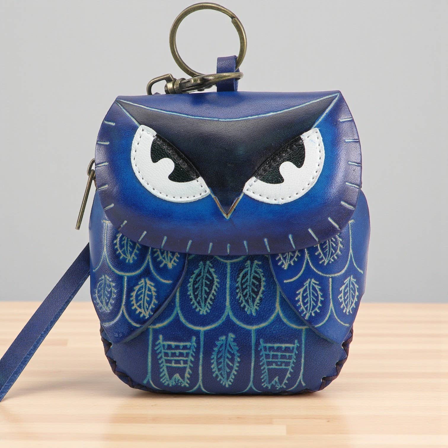 Sunflower Handmade leather inc – Großhandel Geldbörse – Damen – Handgefertigte Eulen-Geldbörse aus Leder in Blau.2