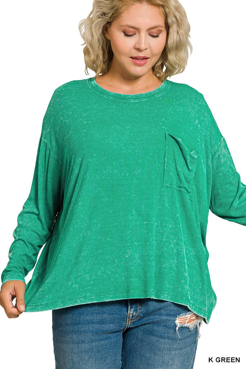 42POPS - Wholesale Knit Top - Women's - 1030 Plus Washed Ribbed Dolman Sleeve Round Neck Top SI-290053