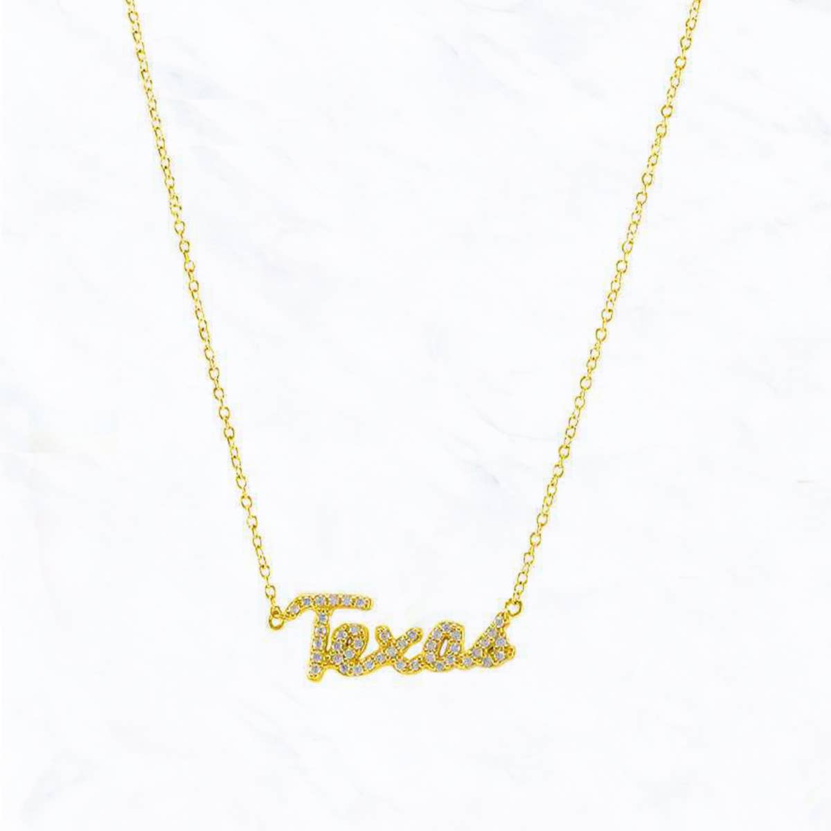 Suzie Q USA - Wholesale Pendant/Charm Necklace - Texas Map Charm Cubic Zirconia Dainty Chain Necklace (Copy)1