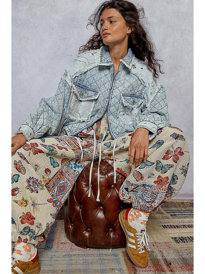 Pol Clothing - Wholesale Jacket - Women's - Vintage washing solid lace patch quilting woven jacket5