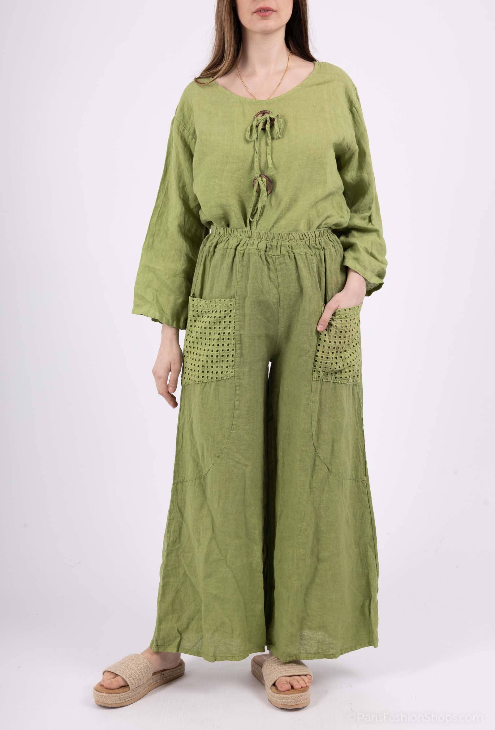 Shyloh - Wholesale Pants - Women's - Linen Trousers with Openwork Pockets 2058019