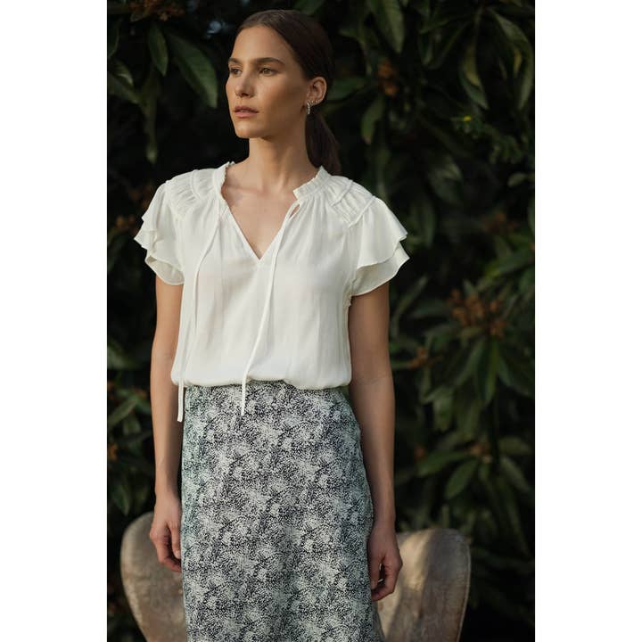 SATIN RUFFLE SHORT SLEEVE BLOUSE for wholesale by FUN2FUN