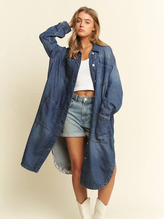 Botão Mid Length Casaco de Ganga JBJ1037DE por atacado de JADE BY JANE