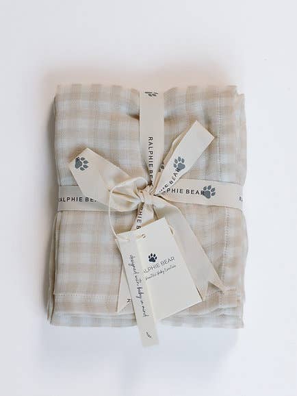 Gingham Beige Stor Svøbemuslin for engroshandel hos Ralphie Bear