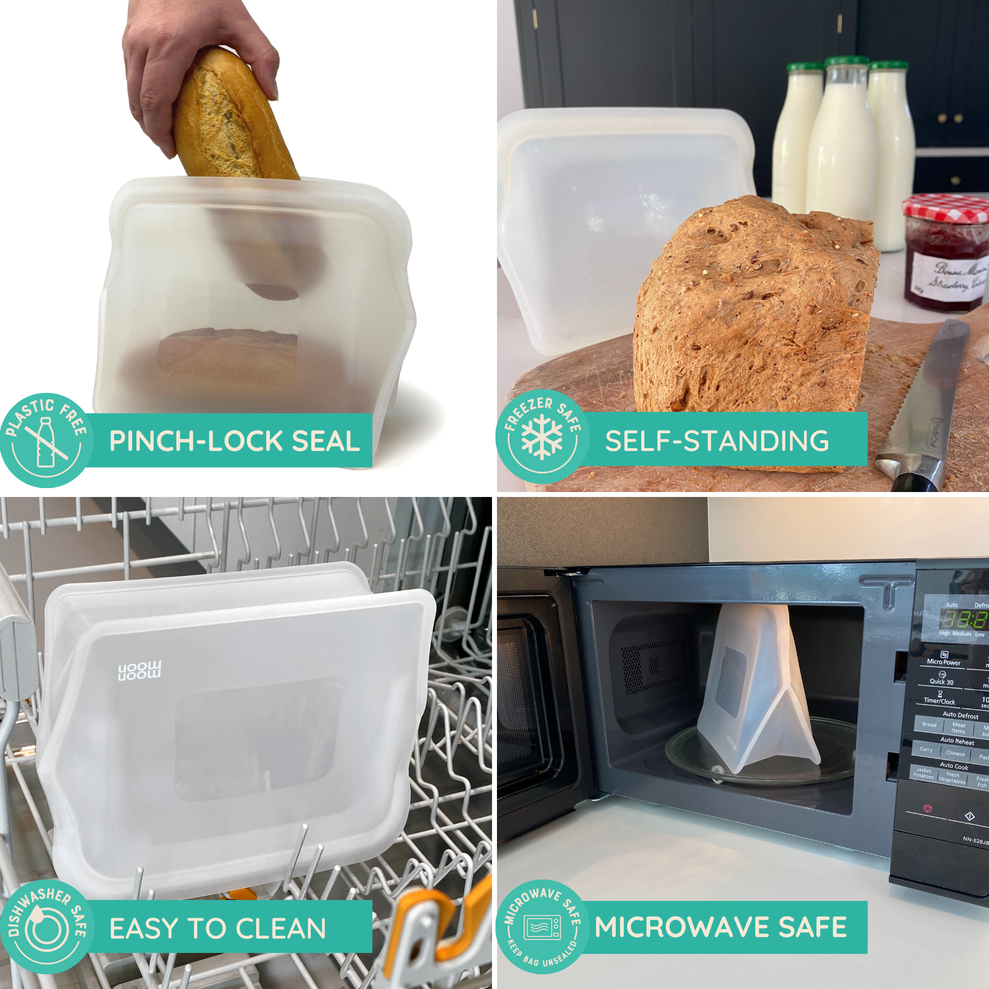 Moonmoon - Wholesale Food Storage Wrap/Bag - Reusable Silicone Food Bags | XL Stand Up Freezer Bags Clear2