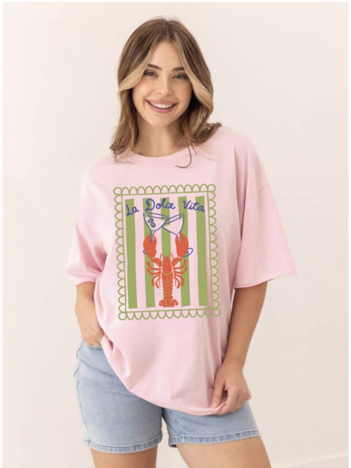 Dolce Vita on Pink Tee Shirt Blank for wholesale on Faire