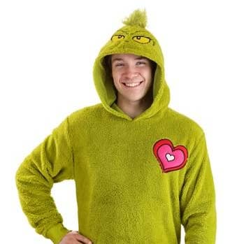 Camisola com Capuz Grinch em Pêlo - Adulto Extra Grande por atacado de Caufield's Novelty