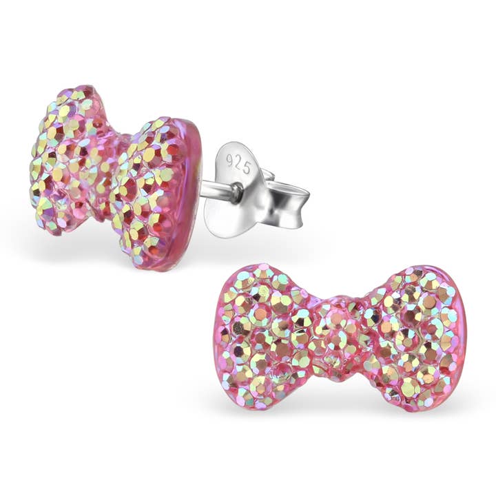 Girl's Jewelry Sterling Silver Earrings - Crystal Bow for wholesale by Snazzy Girls