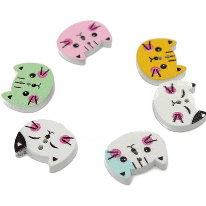 Magnifique Hearts - Wholesale Sewing Button/Snap - Mix Of Colorful Cat Buttons, Wooden Animal Buttons, Meow But3