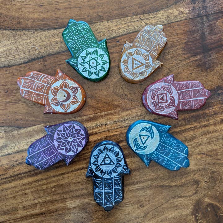Chakra Hamsa Wierookhouder, Chakra Speksteencoaster voor wholesale door Tenzing Collections