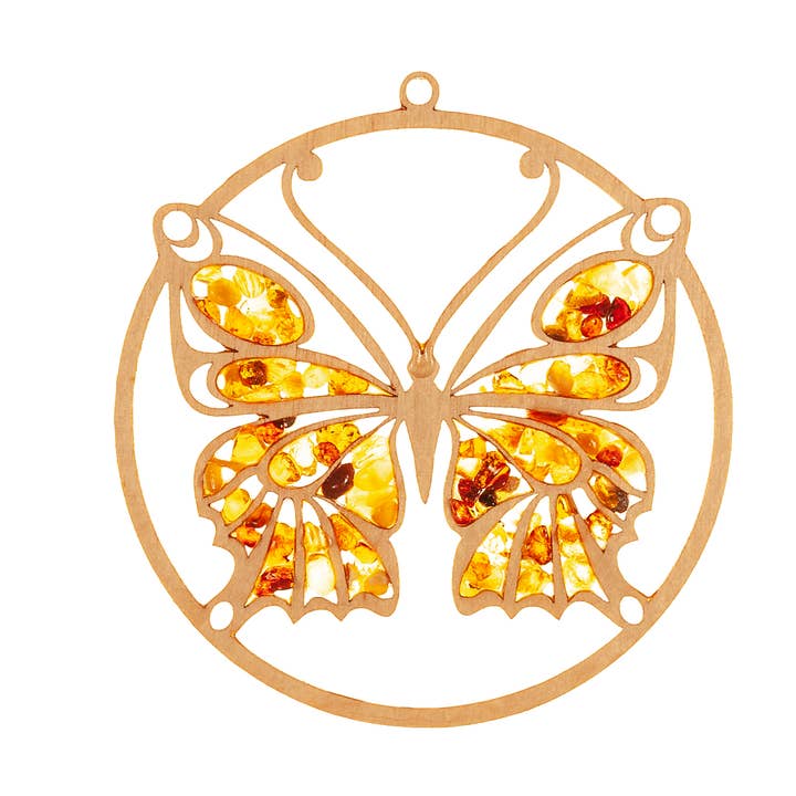 RADULY - Wholesale Suncatcher - Suncatcher amber in birch wood - butterfly0