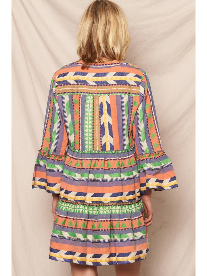 En Crème - Wholesale Dress - Women's - 3/4 Sleeve V-Neck Tiered Mini Dress