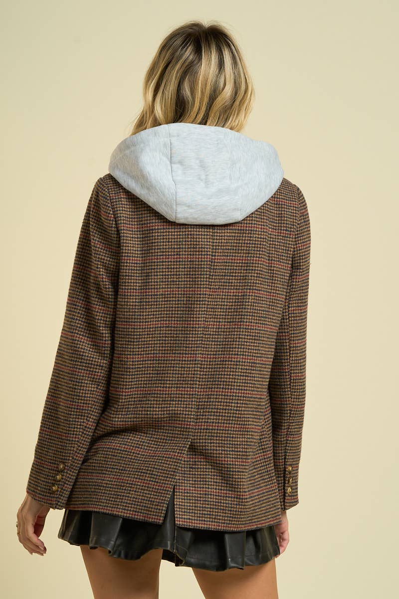 Brown 2796-Women's Oversized Hounds tooth Blazer for wholesale on Faire2