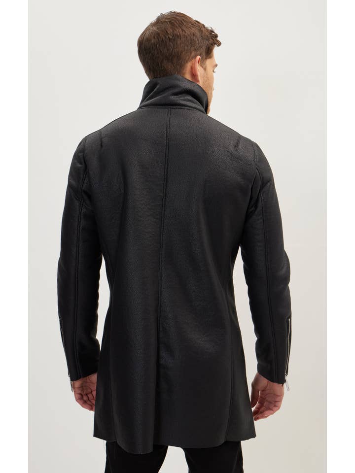 NERO Cappotto vegano in shearling da uomo con chiusura asimmetrica in vendita all'ingrosso su Faire