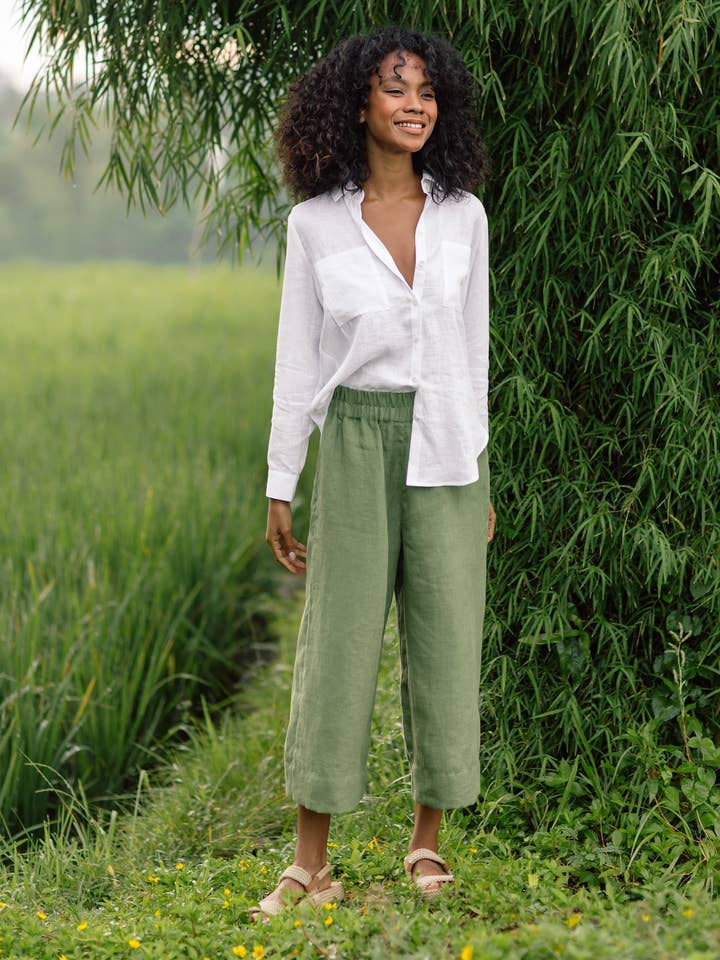 MagicLinen (We handle U.S. import procedures for you) - Wholesale Button Down Shirt - Women's - Long-sleeved linen shirt CALPE in White4