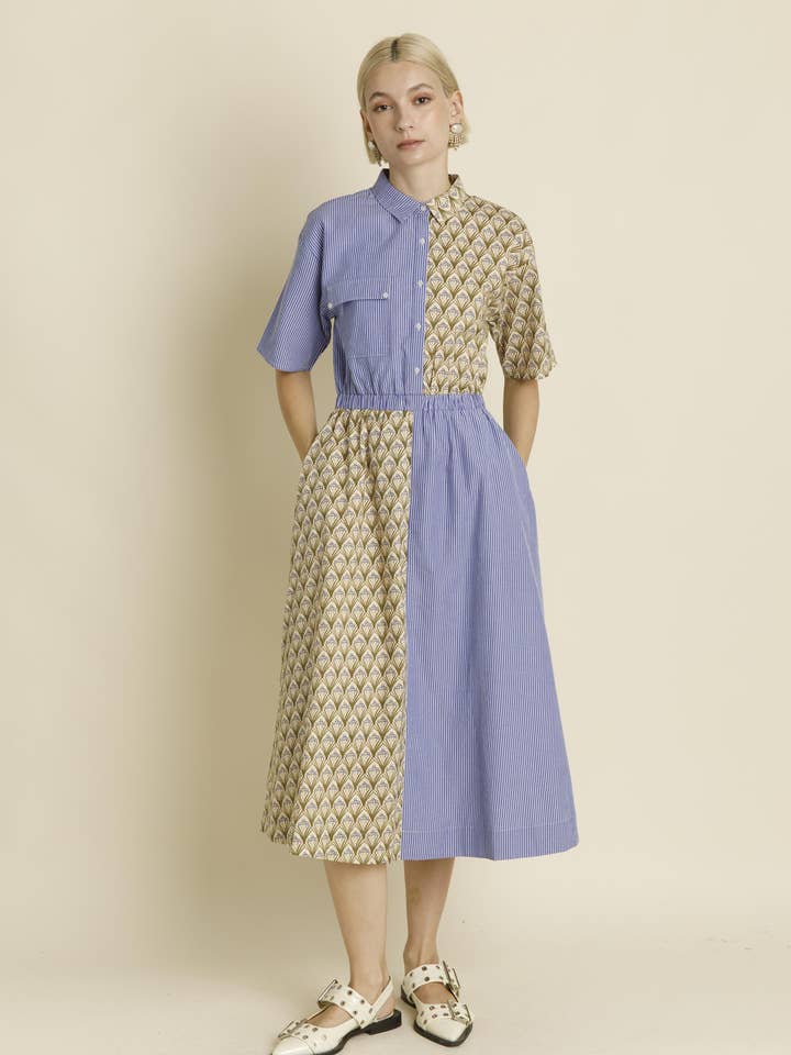 AD1938 - VESTIDO CAMISERO ESTAMPADO MIXTO para venta al por mayor de Aureum