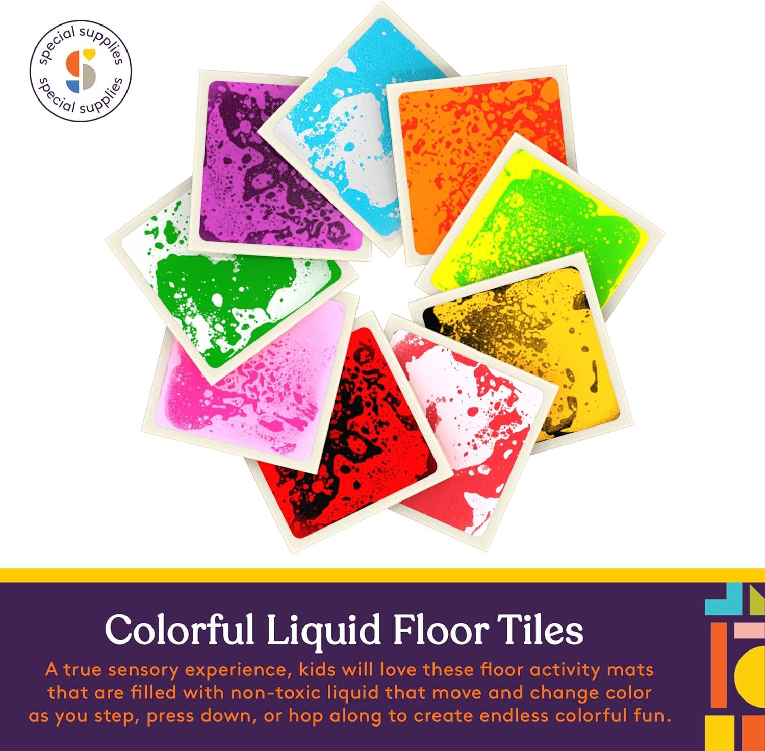 Special Supplies - Wholesale Toy Set - Kids - Square Floor Liquid Tiles for Kids, Set of 96