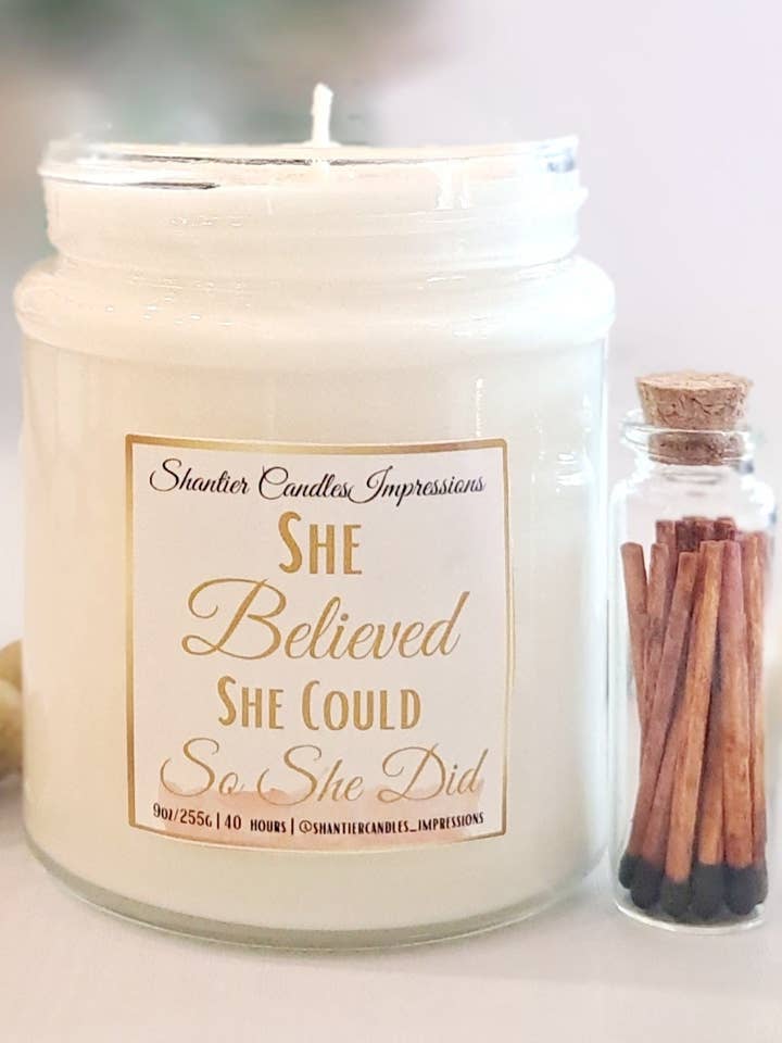 She Believed She Could So She Did Candle for wholesale by Shantier Candles Co.