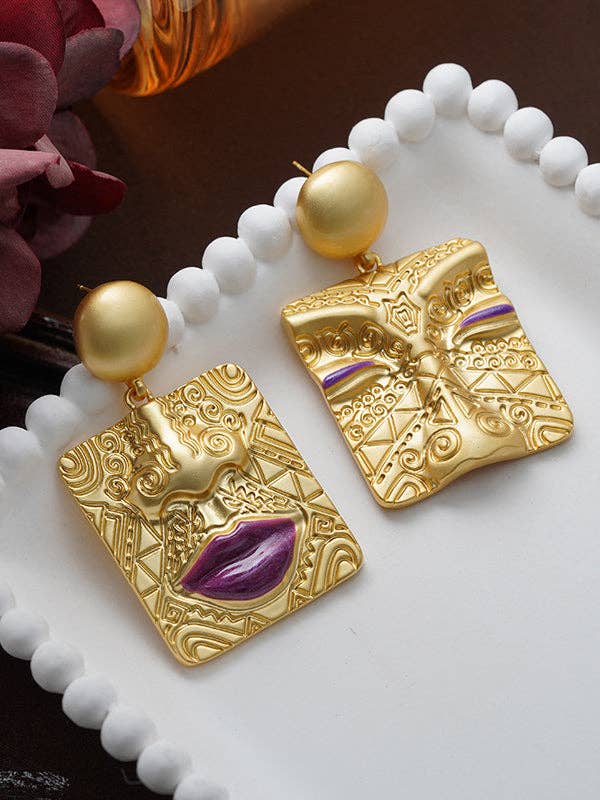 GOLD Asymmetric Embossed Earrings Accessories for wholesale on Faire3