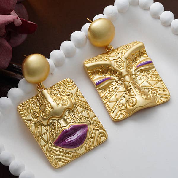 GOLD Asymmetric Embossed Earrings Accessories for wholesale on Faire3