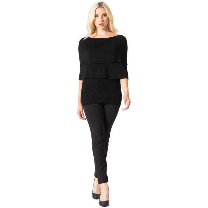 Layered Drape Knit Top- Black for wholesale by Vertigo Usa