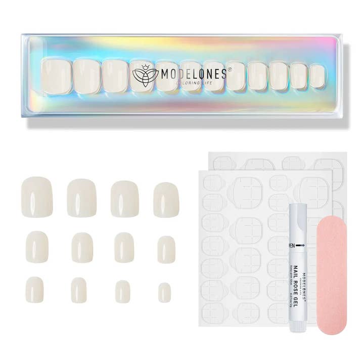 Modelones - Wholesale Press-on/fake nails - Final Pearl - 24 Fake Nails 12 Sizes Short Square Press on Nails Kit8