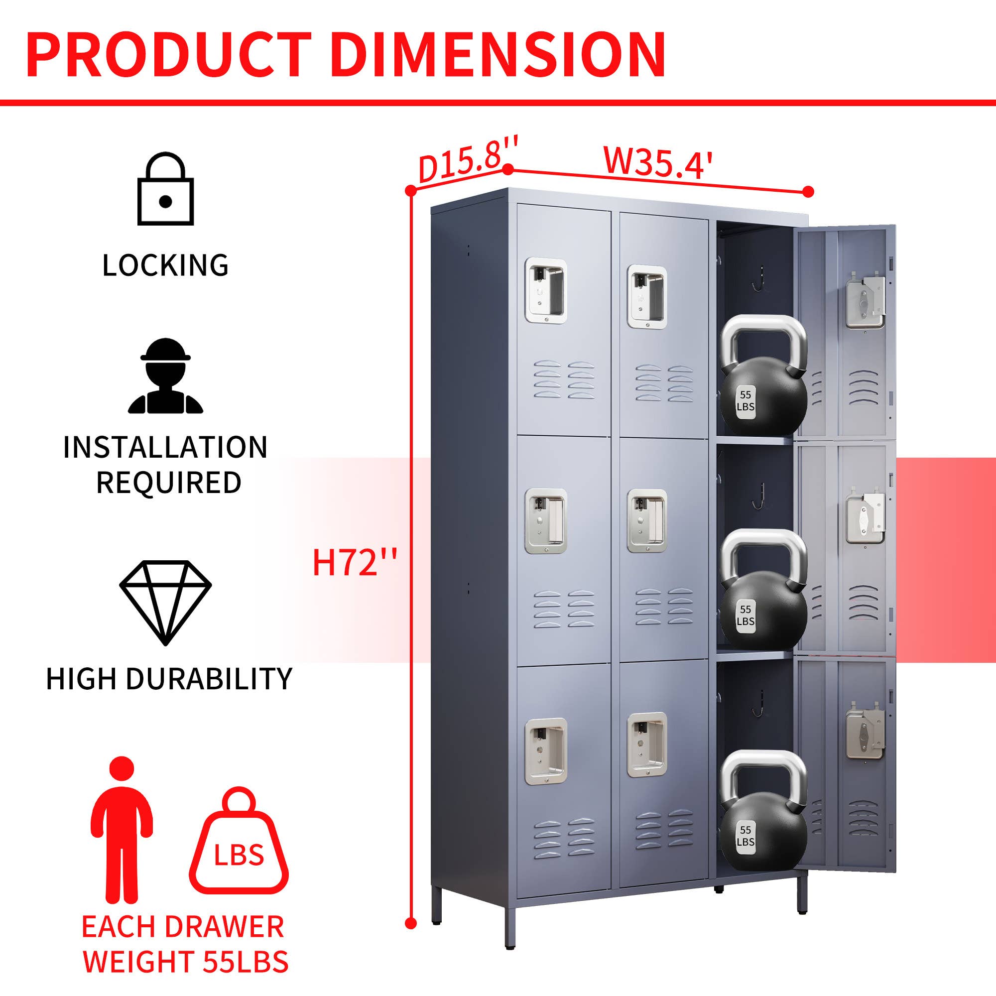 39F Inc. - Wholesale Cabinet - 72inH Storage Lockers for Employees,Home,Gym,School,Garage16