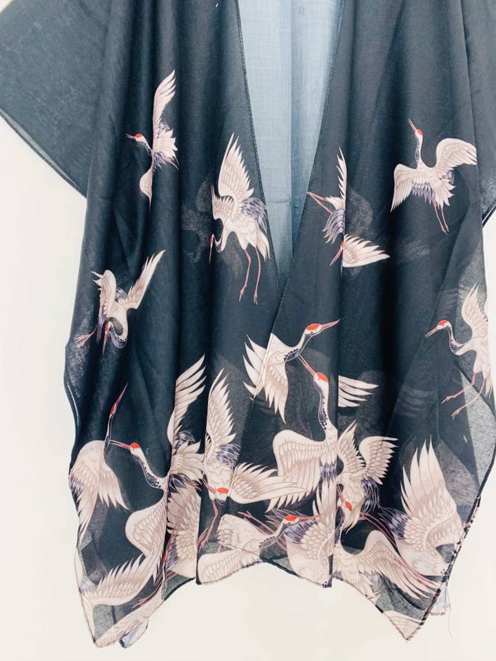 JC Sunny Fashion - Wholesale Kimono - Women's - Black-Beige Crane Kimono