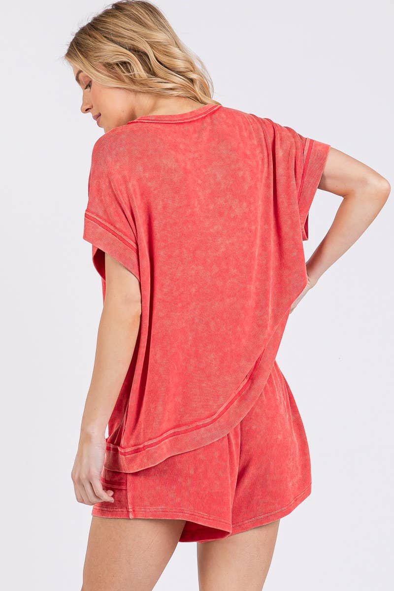 Sewn and Seen - Wholesale Lounge Set - Women's - MINERAL WASHED TOP AND SHORTS RIB SET 21