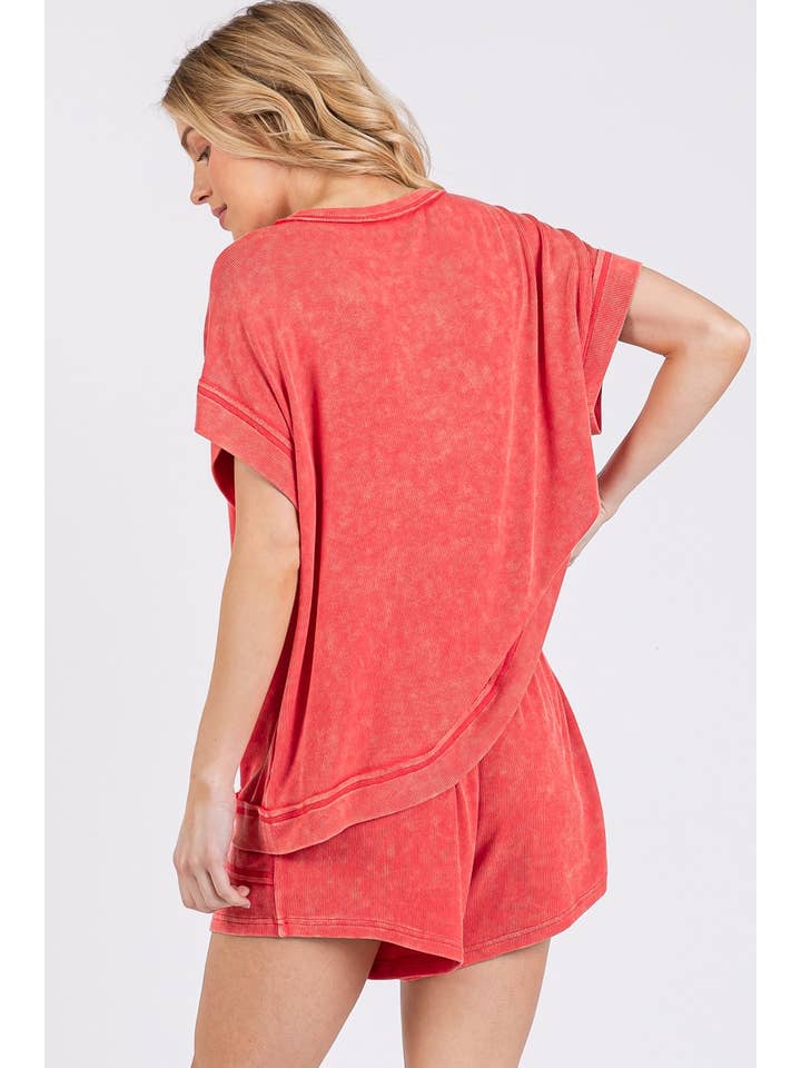 Sewn and Seen - Wholesale Lounge Set - Women's - MINERAL WASHED TOP AND SHORTS RIB SET 21