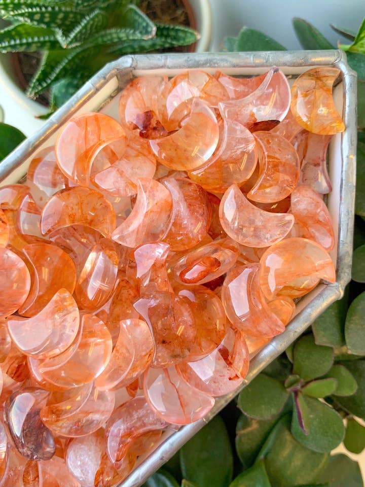 Tiny Fire Quartz Moon for wholesale by Crystal Vibes Inc.