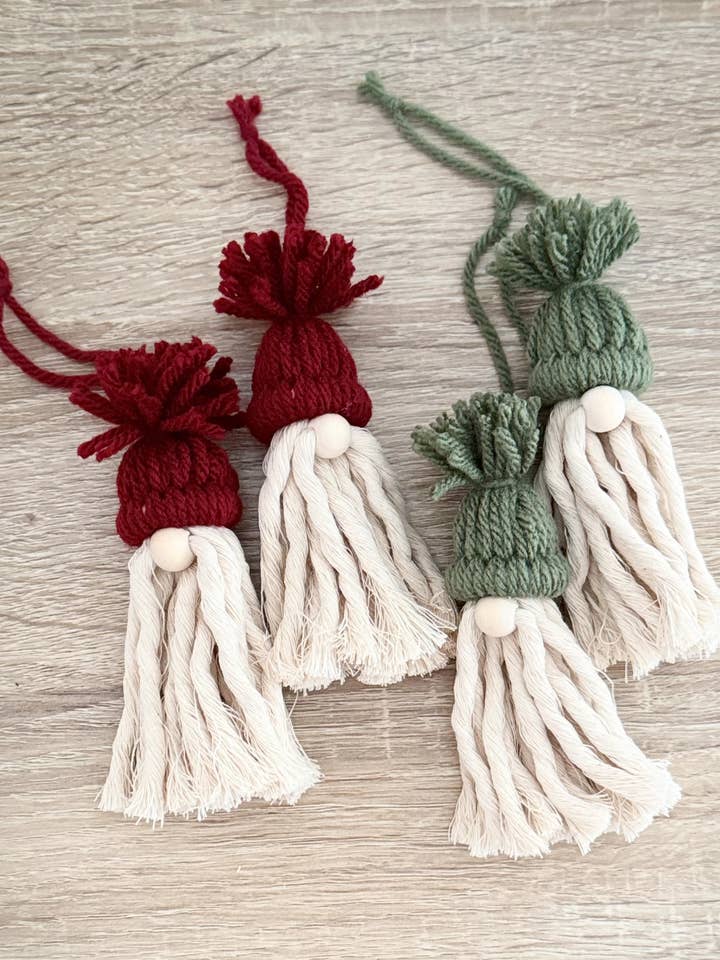 Macrame Gnome Ornament for wholesale by Knotty Mama Studios
