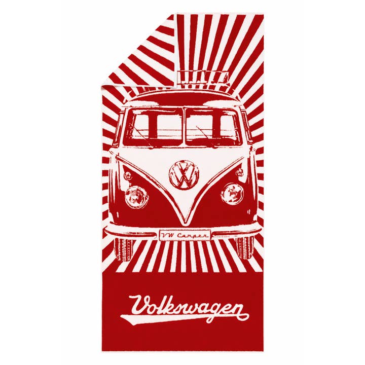 VW T1-buss bomullshandduk för bad, gym och camping – randig/röd för wholesale av VW Collection by BRISA