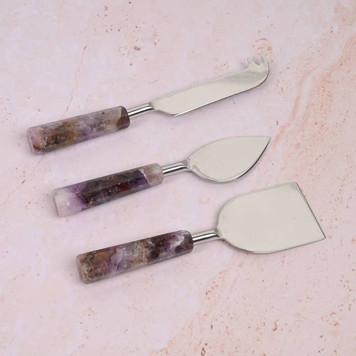 Serein Wellness - Wholesale Cheese Spreader - Amethyst Cheese Knives, Cheese Board Knife Set with Gold PVD