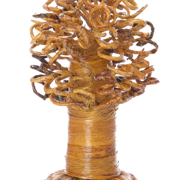 Swahili | AFRICAN MODERN - Wholesale Decorative Tabletop Object - Medium Curly Banana Fiber Baobab Tree Sculpture