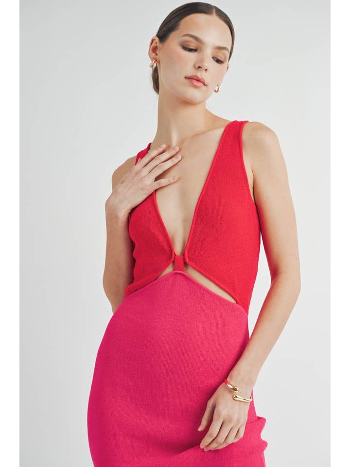 AIBLEE - Wholesale Dress - Women's - Cutout Colorblock Knit Sweater Maxi Dress 12