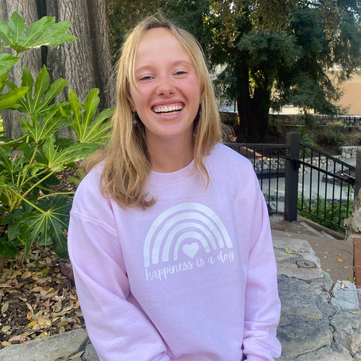 Chandail à encolure ras-du-cou arc-en-ciel Happiness Is A Dog pour la vente par Sam & Nala | intentional style for pets & their people
